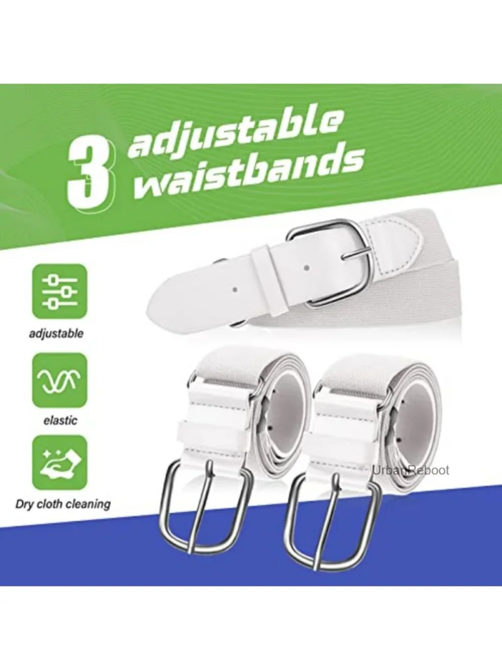 3 Pack Men's Elastic Baseball Softball Belt PU Leather Adjustable